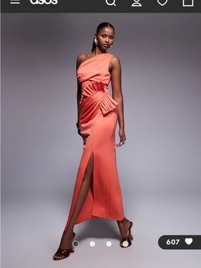 ASOS One-Shoulder Coral Draped Evening Gown